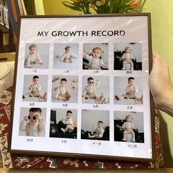 Growth Record Photo Frame Baby's One-Year-Old and 12-Month-Old 100-Day Commemorative Table Solid Wood Wall Hanging Baby's Photo Washing