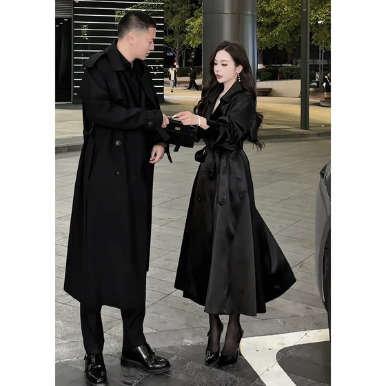 
Ms. Dong's high-end customized black acetate windbreaker for women 2026 new long high-end atmospheric upper grade coat