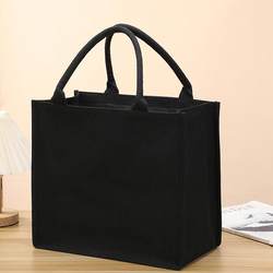 Casual and Simple Thickened Portable Canvas Tote Bag Black Three-Dimensional Large Capacity Durable Shopping Bag Handbag for Men and Women