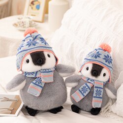Cute penguin doll girl sleeping on bed