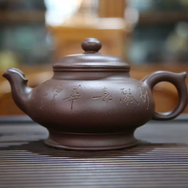 宜興手工紫砂壺束旦生製作高黑料四方壺石瓢壺280cc收藏工藝品