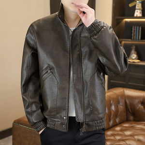 
Spring and autumn PU leather jacket for men Korean style casual handsome new casual motorcycle youth stand-up collar leather jacket