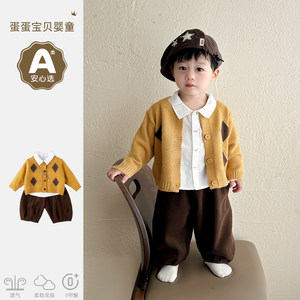 
2026 Autumn New Fashionable Boy Baby Suit Fashionable Children's Knitted Jacket Cardigan Sweater Casual Autumn Fashion Trend