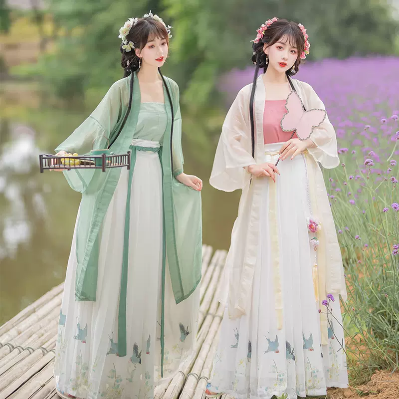 宋制对襟改良汉服女装2022春夏古风三醋酸纤维真丝绡长衫齐腰襦裙 宋制对襟改良汉服女装2022春夏古风三醋酸纤维真丝绡长衫齐腰襦裙