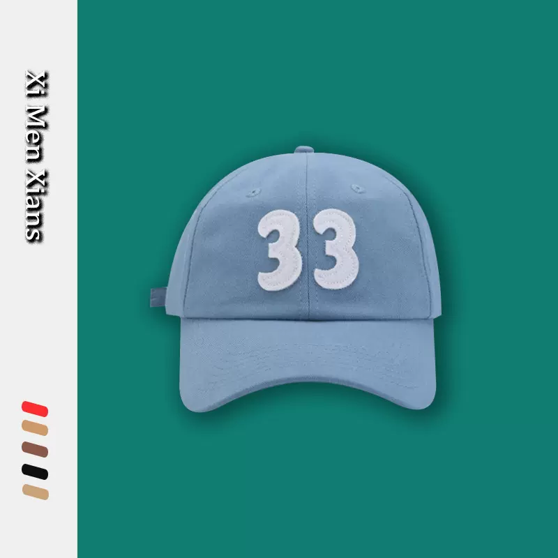 Ins韩版春夏软顶棒球帽子男女33数字刺绣休闲百搭显