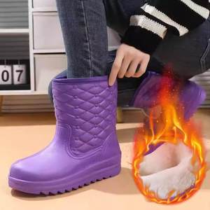 Winter plus velvet warm cotton rain solemid EVA cold rain boots Food water shoes foam water shoes non -slip oil -resistant rubber shoe mid tube
