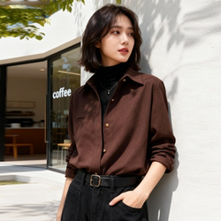 Retro Commuter Style Brushed Shirt for Women, New Spring and Autum Long-Sleeved Shirt with Layered Inner Layering, Elegant and High-End Top