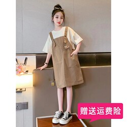 Girls' Dress Summer 2026 New Stylish Big Girl Faux Two-Piece Dress Children's Summer Fashionable Suspender Dress