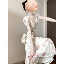 French-Style Flutter-Sleeve Floral Dress for Women, Summer 2026 New Model, Perfect for Seaside Vacations, Elegant and Stunning, Waist-Cinching Long Dress