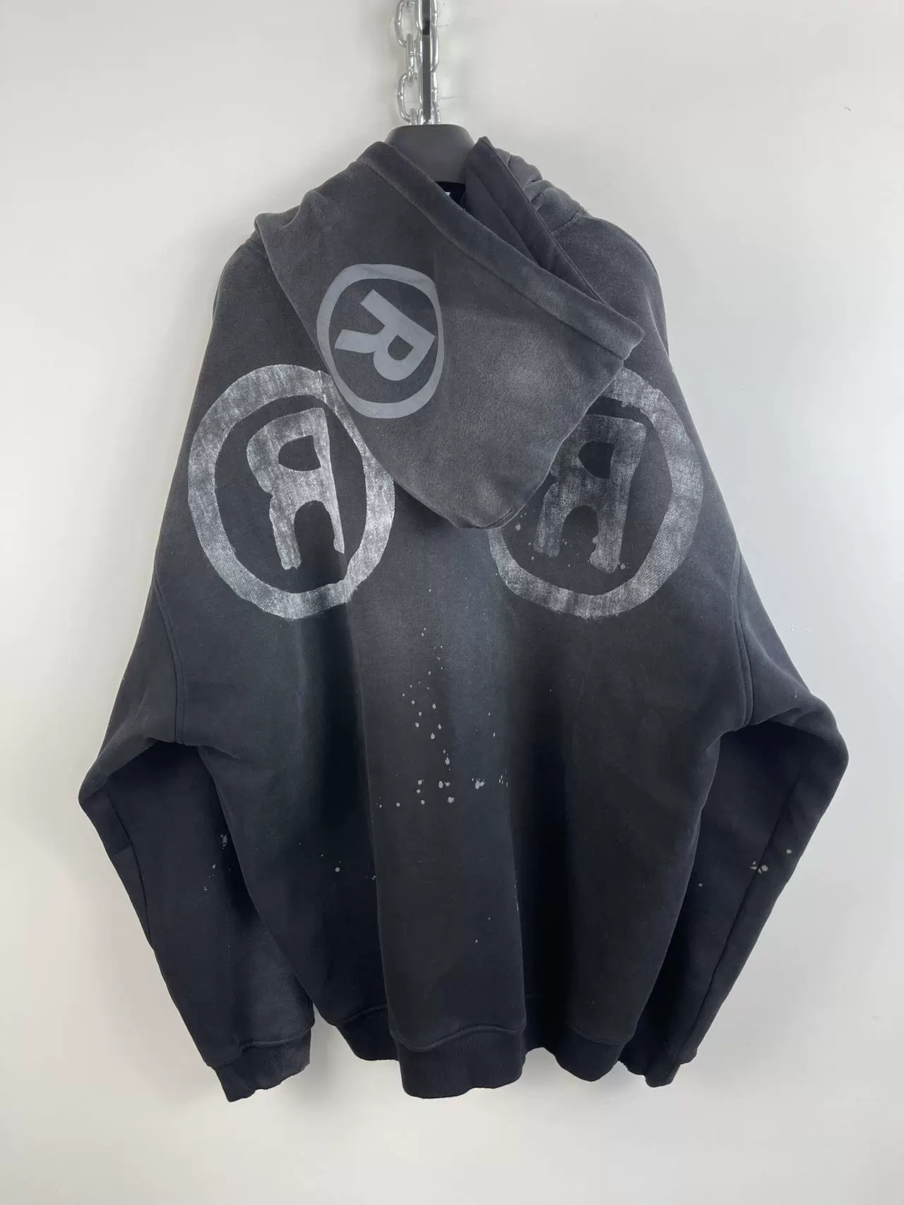 Hell System Official秋冬新品做旧水洗连帽泼墨破坏宽松加绒帽衫-Taobao
