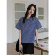Miu blue plaid short-sleeved shirt top for women 2025 summer new loose casual temperament small shirt