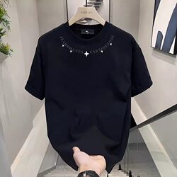 American Style Trendy High Street Short-Sleeve T-Shirt for Men 2024 New Summer Pure Cotton Loose Half-Sleeve T-Shirt Trendy Men's Top