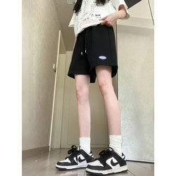 Black Sports Shorts for Women, Summer 2026 New Style, Loose Casual High-Waisted Wide-Leg Straight Running Shorts