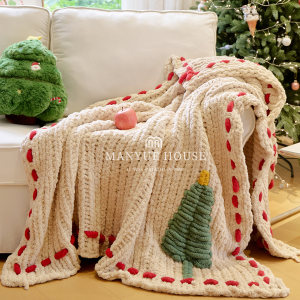 
M.life Retro Class A Half-Edge Knitted Blanket Living Room Sofa Nap Throw Thick Decorative Leisure Blanket