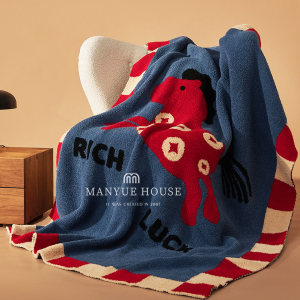 
M.life Make Money Now Category A New Year Living Room Sofa Half Velvet Nap Throw Blanket Mascot Pillow Cushion