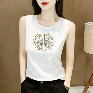 
Western-style printed cotton vest for women, summer sleeveless T-shirt, loose inner top, simple commuting suspender bottoming shirt