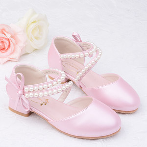 
Children's high heels, girls' princess shoes, pink toe-toe sandals with dress, host little girl's pearl leather shoes
