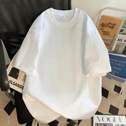 Heavyweight Pure Cotton Short-Sleeve T-Shirt for Men, Summer 2026 New Trendy Brand, Loose Casual Tee, White Crew Neck Half-Sleeve