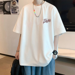 White Short-Sleeve T-Shirt for Men, Summer 2025 New Trendy Brand, Loose Fit, Versatile, Simple and Stylish, Five-Quarter Sleeve Clothing