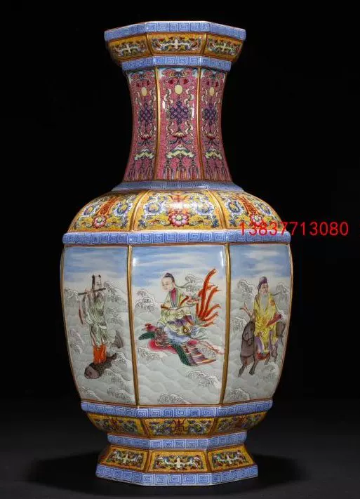 古董古玩古瓷器收藏大清乾隆年制珐琅彩八仙过海纹八方瓶-Taobao