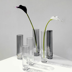 Eco-Friendly Life ins Light Luxury Style Straight Tube Narrow Mouth Transparent Glass Vase Decoration Modern Living Room Bedroom Hydroponic Flower Container