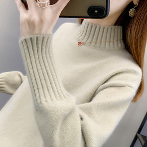 2025 new half-turtleneck bottoming sweater knitted top loose casual pullover autumn and winter thickened fashionable women's clothing
