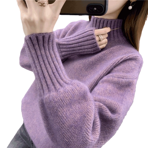 2025 autumn and winter new thickened base sweater loose casual and fashionable Korean version solid color half turtleneck sweater for women