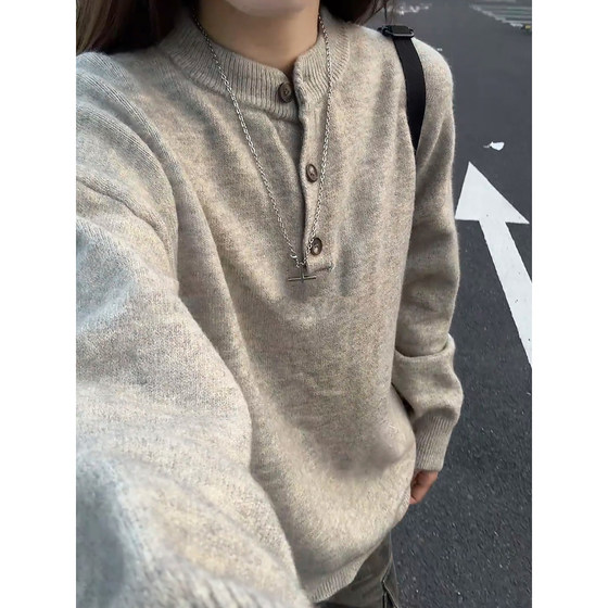 
American retro cleanfit Henry neck sweater men's autumn high-end lazy couple's inner base knitted sweater