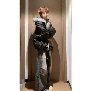 
Cleanfit Mountain Carving Fur Collar Cotton Clothes Men's Winter Youth Heavy Canvas Jackets Couple Thickened Jackets