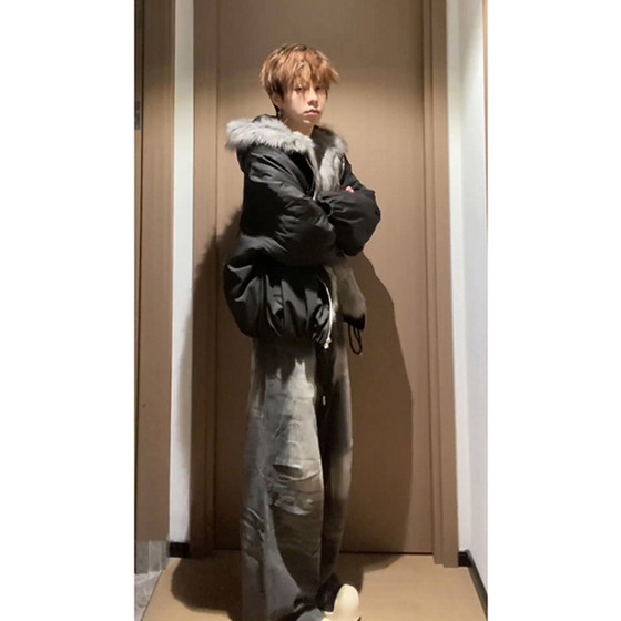 
Cleanfit Mountain Carving Fur Collar Cotton Clothes Men's Winter Youth Heavy Canvas Jackets Couple Thickened Jackets