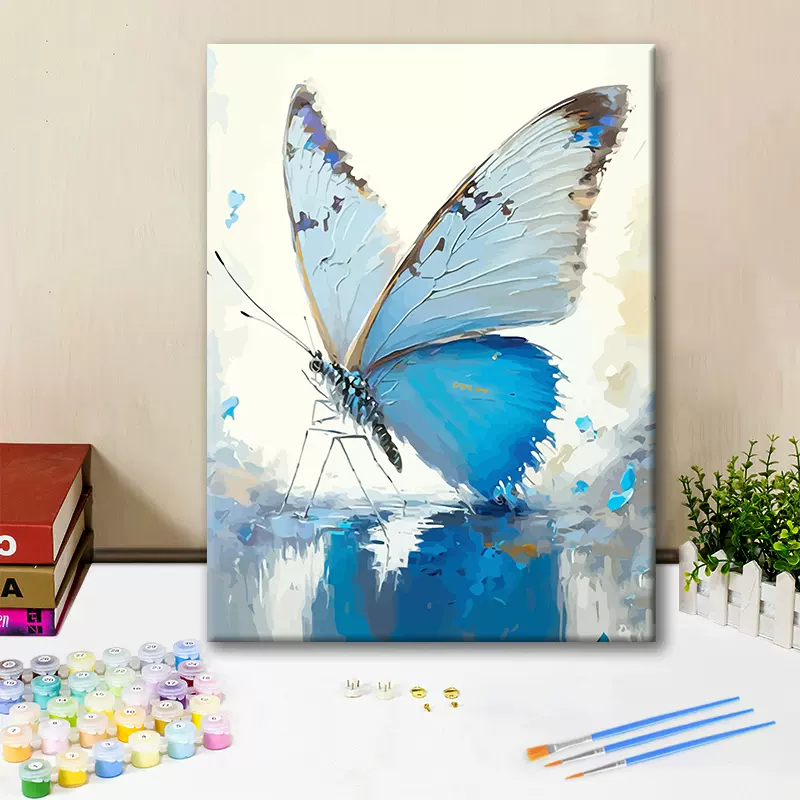 DIY数字油画套件蝴蝶图案手绘丙烯静物简约现代风格亚麻布材质数字画