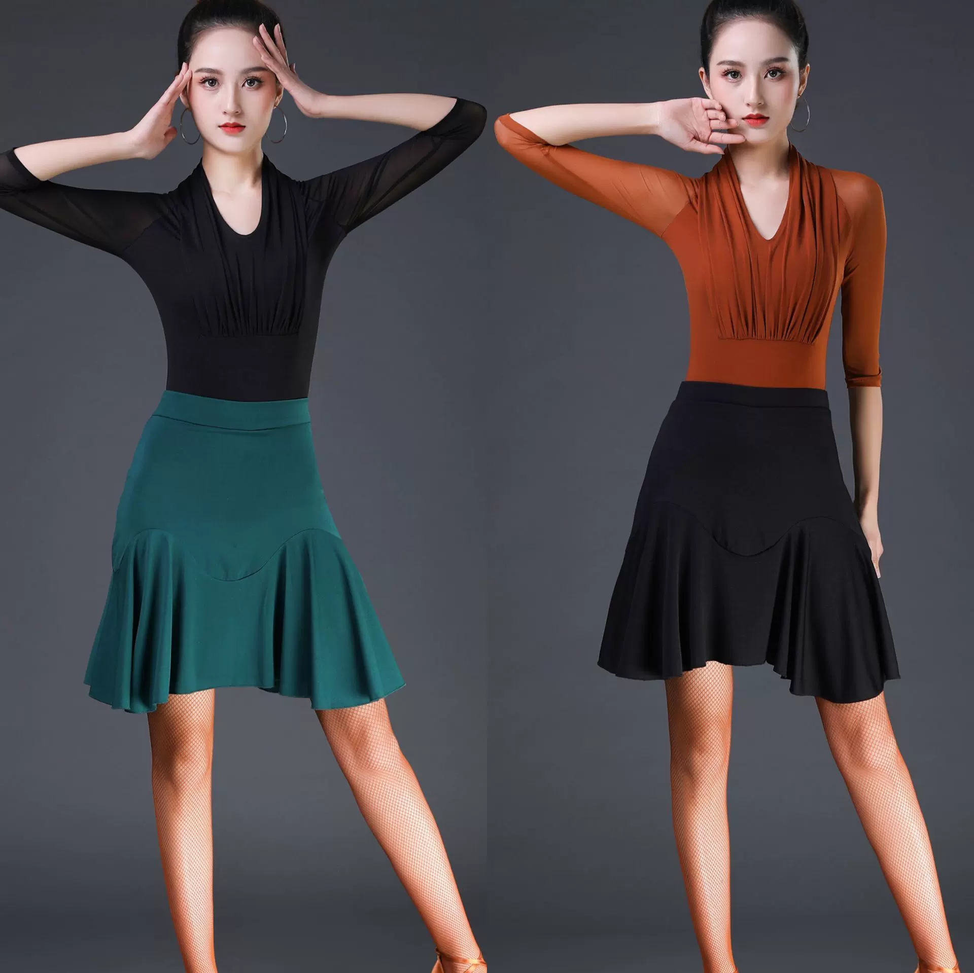 拉丁舞裙新款练功服装女成年人半身裙鱼尾裙下装比赛舞蹈演出服装-Taobao