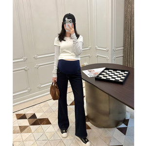 
LeoMami maternity pants autumn and winter velvet thickened slightly flared jeans elastic glutinous rice belly-supporting casual trousers