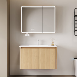 Japanese-Style Honeycomb Aluminum Wood-Colored Bathroom Cabinet with Integrated Ceramic Basin, Space Aluminum Bathroom Sink Set, Washbasin Combination