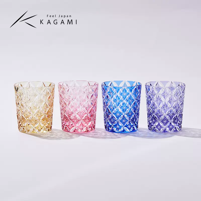 日本进口新款KAGAMI江户切子水晶玻璃彩色七宝威士忌杯洛克杯-Taobao 