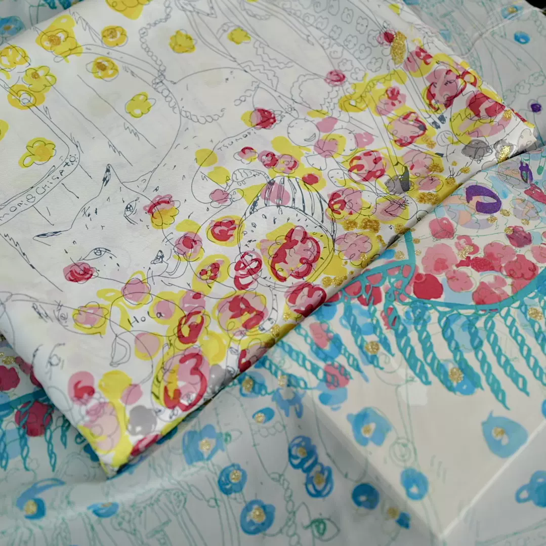 能猫布料大猫女孩2色TC津*千*真丝斜纹绸雪纺乔其纱雪纺烫金面料-Taobao