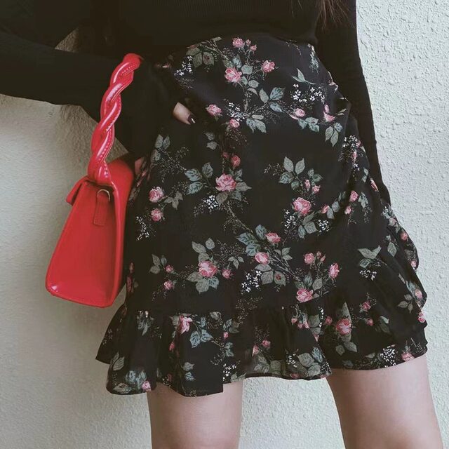 Floral skirt for women with large size chiffon skirts for fashionable short skirts for belly and ruffle edges for hips for summer