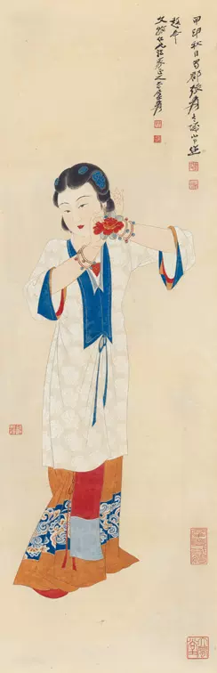 艺术微喷画心张大千仕女图31x96cm纸本
