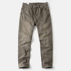 
American retro men's washed distressed jeans small straight slim casual Japanese versatile long pants stretch trendy