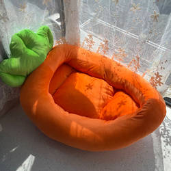Carrot-Shaped Dog Bed and Cat Bed for Winter, Warm Bed for Teddy, Pomeranian, Bichon, Small and Medium-Sized Dogs, Detachable Pet Bed