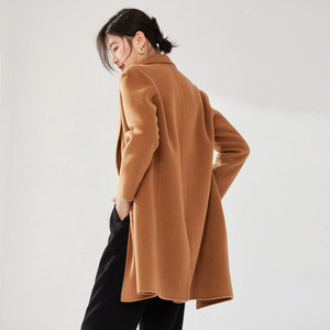 Autumn and winter long -length slim double -sided cashmere coat female camel -colored high -end anti -season pure wool coat