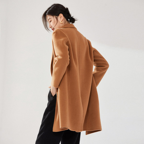 Autumn and winter long -length slim double -sided cashmere coat female camel -colored high -end anti -season pure wool coat