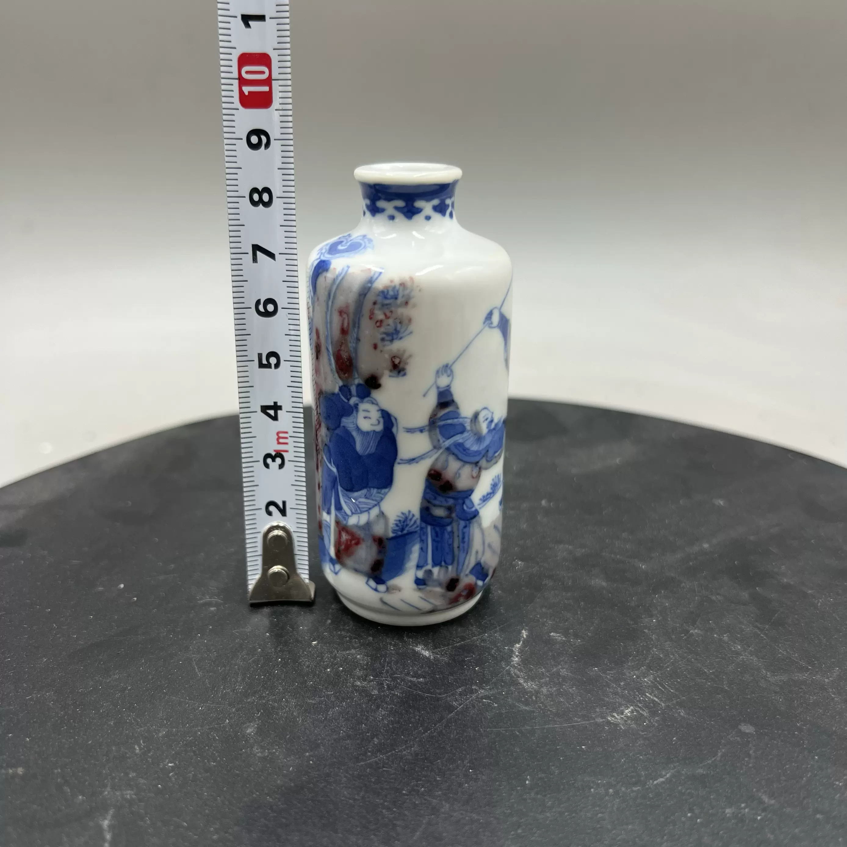 中国骨董 清中期 青花釉裏紅 人物 鼻煙壺 翡翠蓋 骨杓 工芸品