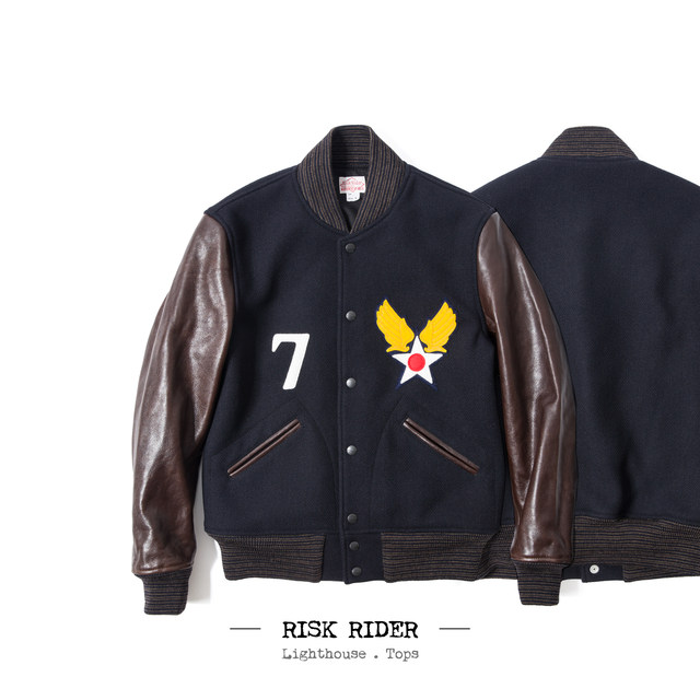 Horsehide sleeve baseball jacket RiskRider Army Aviation badge woolen ...