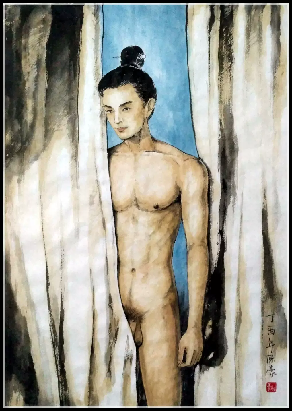 精品人物国画男体裸男图《公子多情》原稿尺寸：69*50cm-Taobao