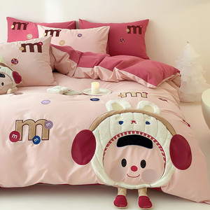 
Category A maternal and infant grade girly heart 100 cotton four-piece set pure cotton bed sheet quilt cover three-piece set cartoon children's master bedroom