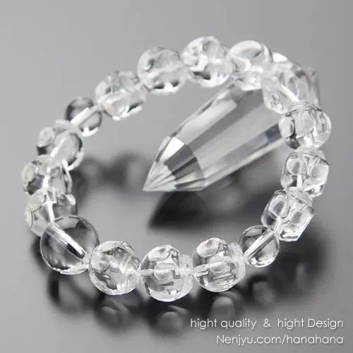 木雕髏啌手串 水晶玉 日本制作天然白水晶雕刻骷髅手串