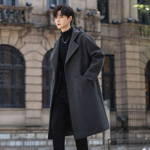 
Hooded woolen coat men's autumn and winter coat high-end casual mid-length windbreaker Hong Kong style loose woolen coat new