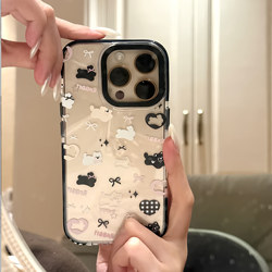 Suitable for Iphone15 West Highland Bear Bowknot Three-In-One Black Frame 17 Phone Case Iphone16Pro Transparent 13 Soft Case 12 Cartoon 11 Protective Case Full Cover Anti-Fall Silicone 7Pxsmax