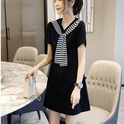 Japanese and Korean Export Surplus Brand Label-Cut Black Faux Two-Piece Shawl Dress for Women, Casual Slimming Straight Short Skirt for Summer